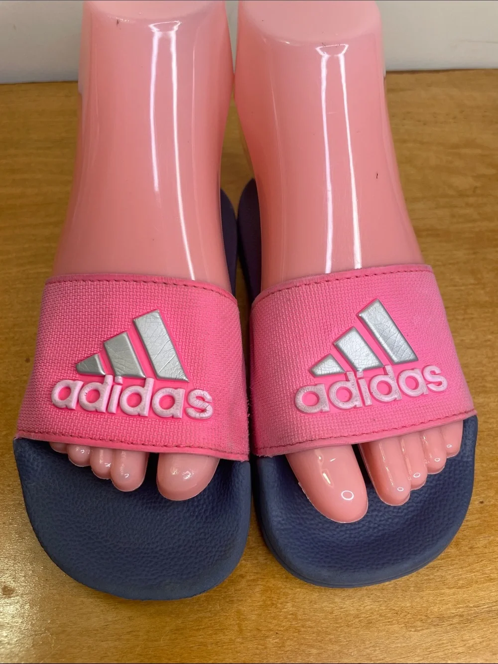 adidas Kids Pink and Navy Slide Sandals with Logo. Size 13